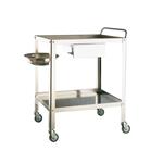 CARRELLO (Misure 70 cm X 50 cm X 85 cm) CON MANIGLIA DI SPINTA A DUE RIPIANI IN ACCIAIO INOX, CON RUOTE - COMPLETO DI UN CASSETTO, PORTACATINO E CATINO
