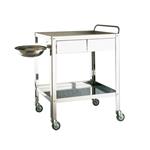 CARRELLO (Misure 70 cm X 50 cm X 85 cm) COMPLETO DI DUE CASSETTI, PORTACATINO E CATINO - CON MANIGLIA DI SPINTA A DUE RIPIANI IN ACCIAIO INOX, CON RUOTE