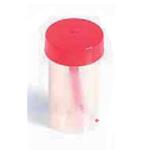 CONTENITORE STERILE PER FECI (60 ml) - CON SUPERFICIE DI SCRITTURA E TAPPO A VITE COMPLETO DI PALETTA - CONFEZIONATO SINGOLARMENTE E COMPLETO DI ASTUCCIO 