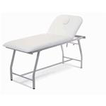 LETTINO A 2 SEZIONI (BIANCO - LARGHEZZA 75 cm) DA VISITA MEDICA E FISIOTERAPIA IN TUBOLARE RETTANGOLARE CON GAMBE IN TUBOLARE OVALE E FORO PER IL VISO - MODELLO RYGEL - SCHIENALE REGOLABILE - IN ACCIAO VERNICIATO - 
