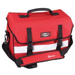 Borsa per emergenza "Trauma Bag" - Realizzata in materiale antistrappo facilmente trasportabile. Apertura superiore a cerniera. Alloggiamenti modulabili. Trasportabile a mano o a tracolla. Striscia anteriore in materiale riflettente e piedini antiscivolo.