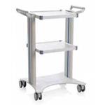 CARRELLO POLIFUNZIONALE (Misure 63 x 50 x H. 80 cm) 2 COLONNE IN ALLUMINIO (Bianche), 2 RIPIANI (35 x 40 cm) E MANIGLIE - ACCIAIO VERNICIATO - (Ruote anteriori di Ø 75 mm, ruote posteriori di Ø 75 mm con freno)