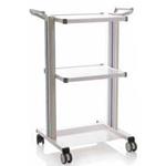 CARRELLO POLIFUNZIONALE (Misure 73 x 55 x H. 102 cm) 2 COLONNE IN ALLUMINIO (Bianche), 2 RIPIANI (40 x 50 cm) E MANIGLIE - ACCIAIO VERNICIATO - (Ruote anteriori di Ø 75 mm, ruote posteriori di Ø 75 mm con freno)