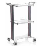 CARRELLO POLIFUNZIONALE (Misure 73 x 50 x H. 100 cm) 2 COLONNE IN ALLUMINIO (Bianche), 2 RIPIANI (40 x 50 cm) E MANIGLIE - ACCIAIO VERNICIATO - (Ruote anteriori di Ø 75 mm, ruote posteriori di Ø 75 mm con freno)