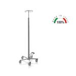 ASTA PORTAFLEBO IN ACCIAIO INOX ELEVABILE A PISTONE (Altezza regolabile da 154 a 255 cm)  4 GANCI- BASE A RAGGIERA CON ROTELLE - IDEALE PER SALA OPERATORIA