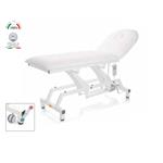LETTINO ELETTRICO (Bianco - Larghezza 90 cm) (2 sezioni) CON RUOTE (Altezza e schienale regolabili elettricamente) - FORO FACCIALE - RIVESTIMENTO IN SIMILPELLE LAVABILE AUTOESTINGUENTE 1IM  - PER VISITA MEDICA E FISIOTERAPIA