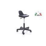 SGABELLO GIREVOLE (Nero) CON BASE IN PLASTICA E SEDUTA CON SCHIENALE - CON RUOTE - ELEVABILE CON SISTEMA A GAS - H: 40÷53 cm - Sedile: P: 35 L: 33 H: 15 cm - Portata max: 150 kg