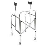 DEAMBULATORE PIEGHEVOLE CON APPOGGIO SOTTOASCELLARE - 4 RUOTE PIROETTANTI (2 CON FRENI) - GAMBE REGOLABILI IN ALTEZZA 86-98,5cm - ALTEZZA APPOGGI REGOLABILE 117-147cm - PORTATA MAX 130 kg - IN ACCIAIO CROMATO