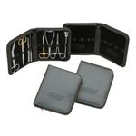BORSELLO PORTASTRUMENTI (15 x 18) PER 10 STRUMENTI REALIZZATO IN SKY NERO - INTERNI IN VELLUTO - ELASTICI BLOCCA STRUMENTI CHIRURGICI