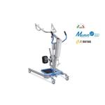 Verticalizzatore elettrico, portata max 200 kg: apertura gambe a leva con blocco di sicurezza, struttura in acciaio verniciato, pedana rivestita in feltro, poggia-ginocchia regolabile in altezza e larghezza, ruote orientabili con freno.