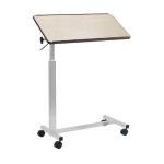 VASSOIO DA LETTO (NATURALE) SU RUOTE CON 1 PIANO INCLINABILE E LEVA PER SOLLEVAMENTO AUTOMATICO - H: 78-110 cm - Struttura in acciaio verniciato - Superficie in laminato antigraffio con bordo di contenimento