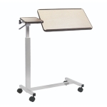 VASSOIO DA LETTO (NATURALE) SU RUOTE CON 2 PIANI (1 INCLINABILE) - Sollevamento automatico tramite leva - H: 74 -119 cm - Struttura in acciaio verniciato - Superficie in laminato antigraffio con bordo di contenimento antiurto e antitaglio