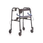ROLLATOR PIEGHEVOLE IN ALLUMINIO VERNICIATO DA INTERNO – CON 2 LEVE – 2 RUOTE PIROETTANTI CON BLOCCO – 2 RUOTE FISSE CON FRENI - CON IMPUGNATURE IMBOTTITE ANATOMICHE - REGOLABILE IN ALTEZZA OGNI 2,5 CM - SEDILE RIBALTABILE 