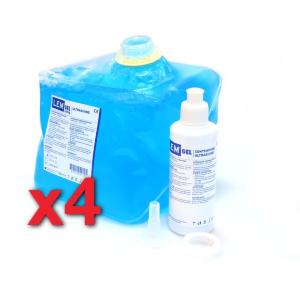 GEL PER ULTRASUONI (4 Confezioni da 5 kg in sacca morbida) CON DISPENSER DA 260 gr. DA RIEMPIRE E IMBUTO - IDROSOLUBILE, NON IRRITA E NON UNGE - IDEALE PER LE REGISTRAZIONI DI LUNGA E BREVE DURATA