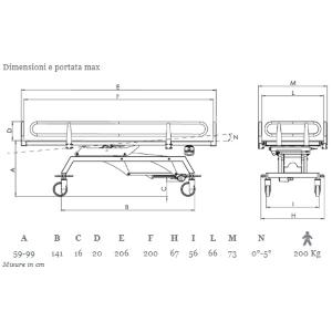 BARELLA DOCCIA PER IL LAVAGGIO ED IL TRASFERIMENTO DI PAZIENTI - ELETTRICA - PORTATA MAX 200KG