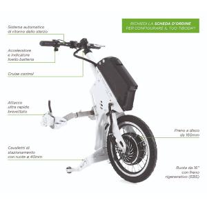 PROPULSORE ANTERIORE PER SEDIE A ROTELLE TIBODA - Nero - Potenza motore 400W - 48V 10,4Ah - Sistema automatico di ritorno delle sterzo - Cruise Control