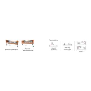 Letto degenza elettrico 3 snodi elevabile Trendelemburg - Gardenia 2.0 (rete a doghe in legno), 3 snodi, portata max 135 kg.