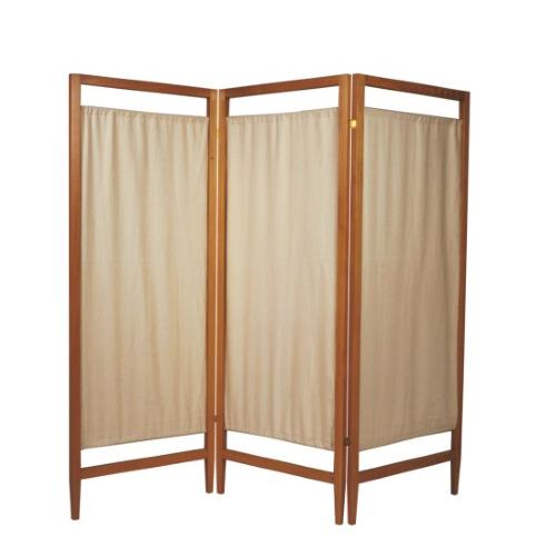 PARAVENTO IN LEGNO (193 x h. 170 cm) CON 3 ANTE IN COTONE, IGNIFUGO - VERNICIATURA CON PRODOTTI ALL'ACQUA