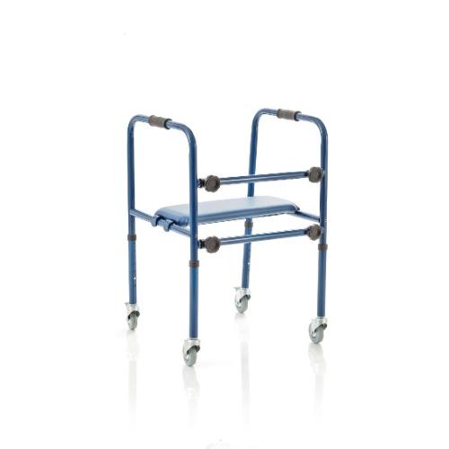 DEAMBULATORE PIEGHEVOLE E SMONTABILE, CON 4 RUOTE PIROETTANTI(2 autobloccanti) E SEDILE IN GOMMAPIUMA - ALTEZZA REGOLAIBLE 76-91 cm - PORTATA MAX 130 kg - CON MANOPOLE IMBOTTITE E RUOTE POSTERIORI AUTOFRENANTI - IN ALLUMINIO