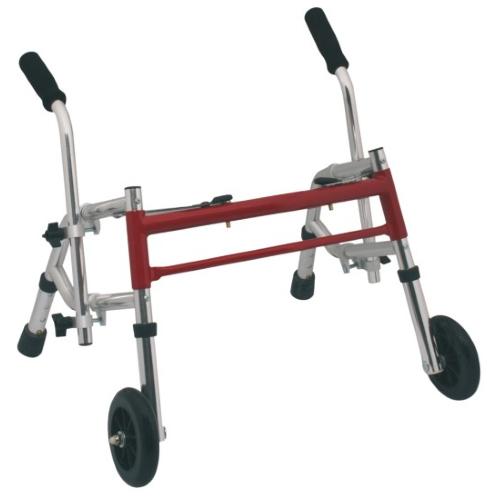 DEAMBULATORE PIEGHEVOLE PER BAMBINI CON 2 PUNTALI E 2 RUOTE FISSE - ALTEZZA REGOLABILE 41-60 cm - PORTATA MAX 60 kg - CON 2 PULSANTI -  IN ALLUMINIO 