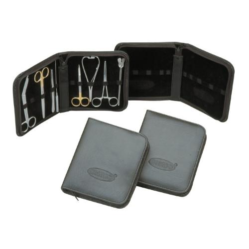 BORSELLO PORTASTRUMENTI (15 x 18) PER 10 STRUMENTI REALIZZATO IN SKY NERO - INTERNI IN VELLUTO - ELASTICI BLOCCA STRUMENTI CHIRURGICI