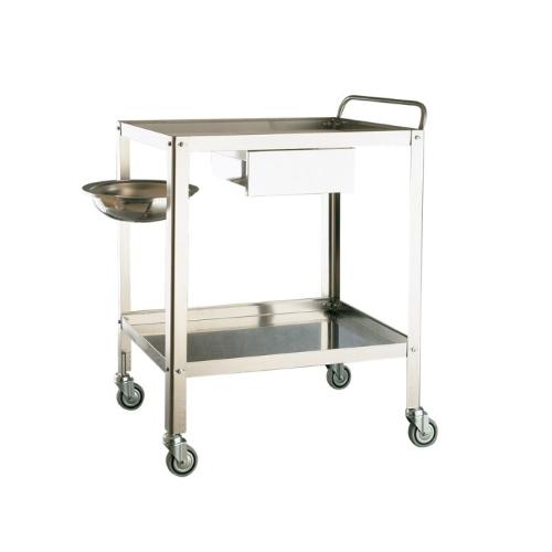 CARRELLO (Misure 70 cm X 50 cm X 85 cm) CON MANIGLIA DI SPINTA A DUE RIPIANI IN ACCIAIO INOX, CON RUOTE - COMPLETO DI UN CASSETTO, PORTACATINO E CATINO