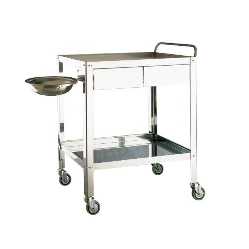 CARRELLO (Misure 70 cm X 50 cm X 85 cm) COMPLETO DI DUE CASSETTI, PORTACATINO E CATINO - CON MANIGLIA DI SPINTA A DUE RIPIANI IN ACCIAIO INOX, CON RUOTE