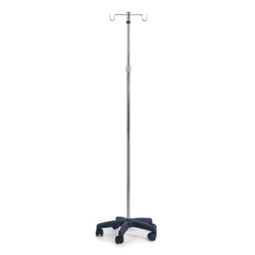 ASTA PORTAFLEBO (Altezza regolabile da 117 a 203 cm) SU RUOTE A 2 GANCI - ALTEZZA REGOLABILE - IN ACCIAIO INOX - BASE A RAGGIERA CON ROTELLE