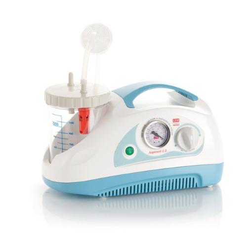 ASPIMED 2.2 - ASPIRATORE CHIRURGICO (-0,75 bar) DA TAVOLO PORTATILE - Flusso max aspirazione 16 l/mn - Motore con pompa a pistone a secco - Idoneo ad un utilizzo continuo - PER UTILIZZO IN CORSIA OSPEDALIERA IN PICCOLA CHIRURGIA E DOMICILIARE
