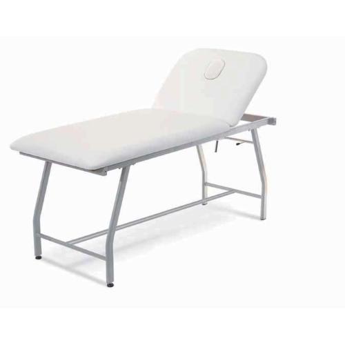 LETTINO A 2 SEZIONI (BIANCO - LARGHEZZA 75 cm) DA VISITA MEDICA E FISIOTERAPIA IN TUBOLARE RETTANGOLARE CON GAMBE IN TUBOLARE OVALE E FORO PER IL VISO - MODELLO RYGEL - SCHIENALE REGOLABILE - IN ACCIAO VERNICIATO - 
