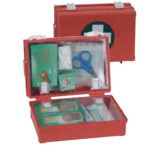 VALIGETTA MINISAN PRONTO SOCCORSO (18 x 12,5 x h. 8 cm) IN ABS COLOR ARANCIO - ASPORTABILE DAL SUPPORTO A PARETE - PER CASA E AUTO - CONTIENE 17 PRODOTTI