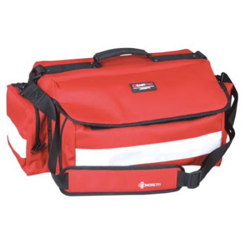 Borsa per emergenza "Trauma Bag" - Realizzata in materiale antistrappo facilmente trasportabile. Apertura superiore a cerniera. Alloggiamenti modulabili. Trasportabile a mano o a tracolla. Striscia anteriore in materiale riflettente e piedini antiscivolo.