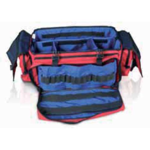 Borsa per emergenza "Trauma Bag" - Realizzata in materiale antistrappo facilmente trasportabile. Apertura superiore a cerniera. Alloggiamenti modulabili. Trasportabile a mano o a tracolla. Striscia anteriore in materiale riflettente e piedini antiscivolo.