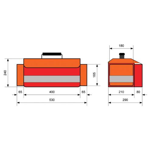 Borsa per emergenza "Trauma Bag" - Realizzata in materiale antistrappo facilmente trasportabile. Apertura superiore a cerniera. Alloggiamenti modulabili. Trasportabile a mano o a tracolla. Striscia anteriore in materiale riflettente e piedini antiscivolo.