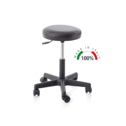 SGABELLO GIREVOLE (Nero) CON SEDILE IMBOTTITO (Ø 32 cm) E BASE IN PLASTICA CON RUOTE - ELEVABILE CON SISTEMA A GAS - Altezza da 42 a 56 cm - Peso massimo supportato: 150 kg