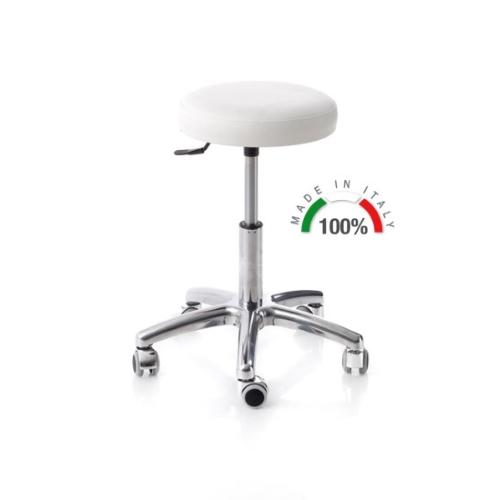 SGABELLO GIREVOLE (Verde) CON SEDILE IMBOTTITO (Ø 32 cm) E BASE IN ALLUMINIO CON RUOTE - ELEVABILE CON SISTEMA A GAS (H. da 42 a 56 cm)