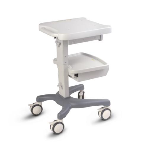 CARRELLO IN "ABS" SU RUOTE - Dimensioni: L:48,8 x P:56,6 x H:82,5÷92,5 cm - Carrello in ABS. Design moderno ed innovativo. Cassetto portaoggetti. Vani portasonde.