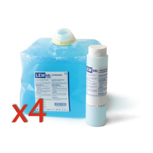GEL PER ULTRASUONI (4 Confezioni da 5 kg in sacca morbida) CON DISPENSER DA 260 gr. DA RIEMPIRE E IMBUTO - IDROSOLUBILE, NON IRRITA E NON UNGE - IDEALE PER LE REGISTRAZIONI DI LUNGA E BREVE DURATA