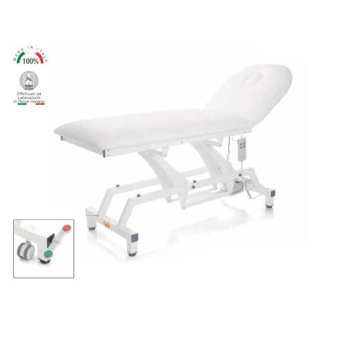 LETTINO ELETTRICO (Verde - larghezza 68 cm) (2 sezioni) CON RUOTE (altezza e schienale regolabili elettricamente) - FORO FACCIALE - RIVESTIMENTO IN SIMILPELLE LAVABILE AUTOESTINGUENTE 1IM - PER DA VISITA MEDICA E FISIOTERAPIA- Made in Italy
