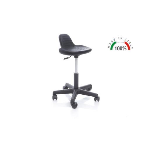 SGABELLO GIREVOLE (Nero) CON BASE IN PLASTICA E SEDUTA CON SCHIENALE - CON RUOTE - ELEVABILE CON SISTEMA A GAS - H: 40÷53 cm - Sedile: P: 35 L: 33 H: 15 cm - Portata max: 150 kg