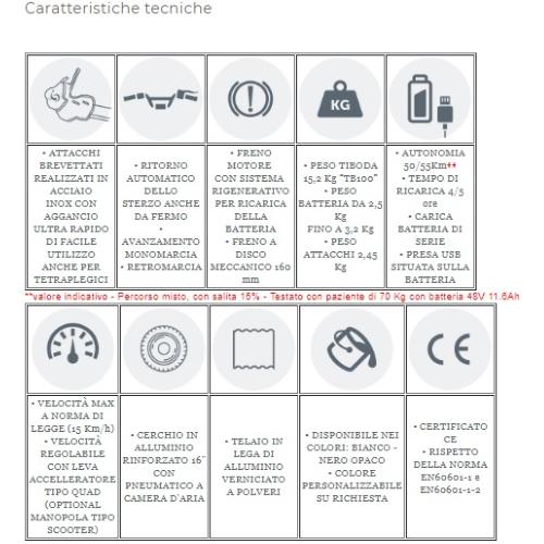 PROPULSORE ANTERIORE PER SEDIE A ROTELLE TIBODA - Bianco - Potenza motore 1000W - 48V 11.6Ah - Sistema automatico di ritorno delle sterzo - Cruise Control