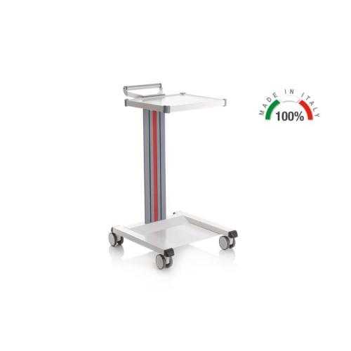 CARRELLO POLIFUNZIONALE (Misure 48 x 50 x H. 82 cm) 1 COLONNA IN ALLUMINIO (Bianca), 1 RIPIANI (35 x 40 cm) E MANIGLIA - ACCIAIO VERNICIATO - (Ruote anteriori di Ø 75 mm, ruote posteriori di Ø 75 mm con freno)