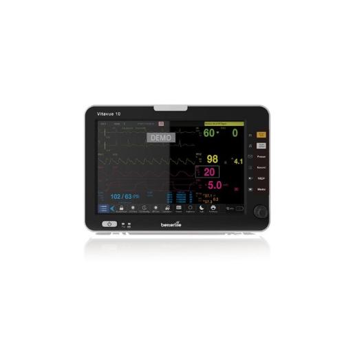 MONITOR PAZIENTE MULTIPARAMETRO (DISPLAY TOUCH SCREEN 10" - Visualizzazione ECG 3-5 canali, RESP, SpO2, NIBP, PR, 2-TEMP) Analisi aritmia e tratto ST. Detenzione Pacemaker, defibrillazione e protezione da interferenze elettrochirurgiche.