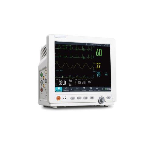 MONITOR PAZIENTE MULTIPARAMETRO (Display antiriflesso da 12" - Visualizzazione ECG 3-5 canali, RESP, SpO2, NIBP, PR, 1-TEMP) Analisi aritmia e tratto ST. 160 ore di trend grafici e tabellari e 2.000 misurazioni NIBP. 1 x USB e porta ethernet