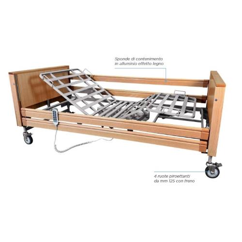 Letto degenza elettrico 3 snodi elevabile Trendelemburg - Gardenia 2.0 (rete a doghe in legno), 3 snodi, portata max 135 kg.