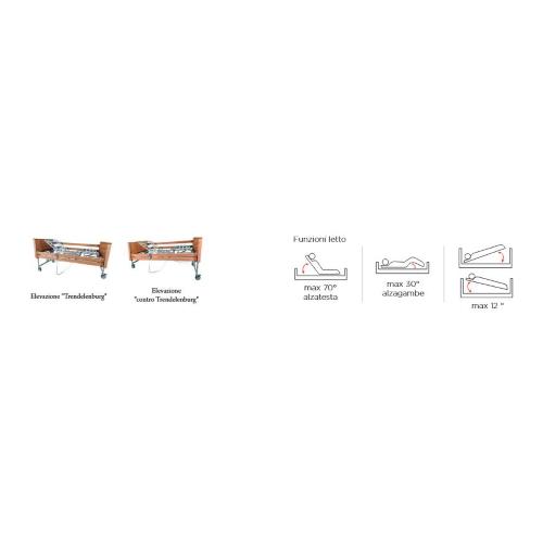 Letto degenza elettrico 3 snodi elevabile Trendelemburg - Gardenia 2.0 (rete a doghe in legno), 3 snodi, portata max 135 kg.