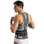 Corsetto dorso-lombo-sacrale modulare, altezza 60 cm, taglia XS, colore grigio scuro. Aste in alluminio removibili, spallacci con incrocio modulare, 4 fasce lombari elastiche regolabili, tessuto Airgenix antibatterico.