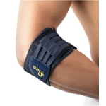 Fascia per Epicondilite - Taglia REGULAR (22-32 cm) - Colore blu: Cuscinetto pressore anti-epicondilite a doppia onda, sistema a doppia chiusura a velcro personalizzabile, traspirante, 100% morbido velluto di cotone a contatto della pelle.
