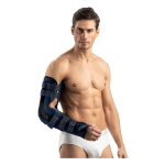 Immobilizzatore di Gomito - Taglia XS (<30 cm) - Lato Destro - Colore blu: Due aste in alluminio rigide laterali per bloccare il braccio e impedire il movimento del gomito, completamente apribile, leggero, morbido e traspirante, lavabile.