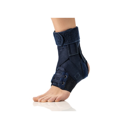 Stabilizzatore di Caviglia per Controllo Inversione ed Eversione - Taglia XL (36-40 cm) - Colore blu: Calza aperta posteriormente con esclusivo sistema di regolazione anteriore a velcro, differenziata in tre zone di compressione, tessuto traspirante.